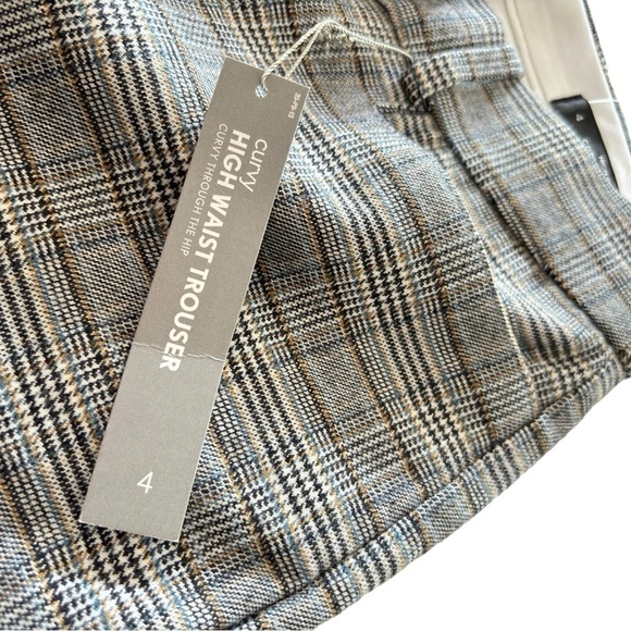 Loft Curvy Trouser High Waisted Glenn Plaid Pants Sz 4 Wide Leg Women's Gray NEW - Picture 6 of 13